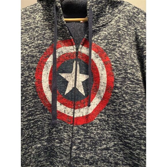 Marvel Avengers Captain America Unisex 2XL Blue Full Zip Hoodie - Picture 2 of 9